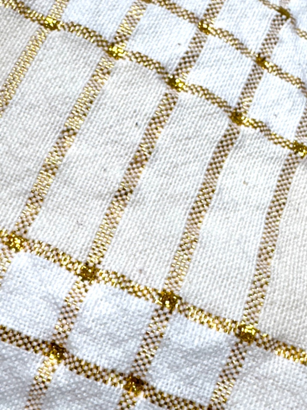 tablecloth cream gold plaid India 54x56 thick heavy cotton vintage fabric cloth